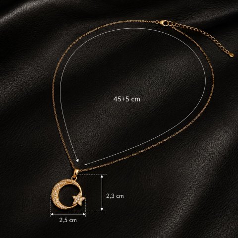 Goldene Mond Stern Halskette – Türkische Halbmond Kette mit Zirkonia – Eleganter Damen Schmuck – Minimalistische Goldkette 3