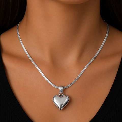 Herz Halskette Gold & Silber – Schlangenketten Herz Anhänger – Minimalistische Damen Kette Geschenk