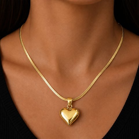Herz Halskette Gold & Silber – Schlangenketten Herz Anhänger – Minimalistische Damen Kette Geschenk 3