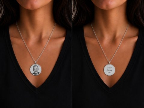 Personalisierte Doppelseitige Foto Gravur Halskette – Silber & Gold Anhänger