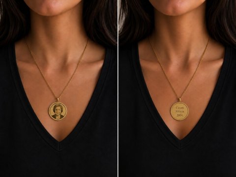 Personalisierte Doppelseitige Foto Gravur Halskette – Silber & Gold Anhänger