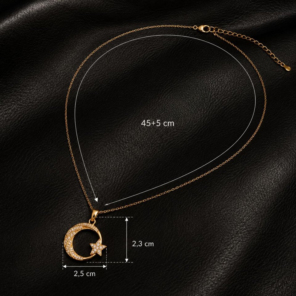 Goldene Mond Stern Halskette – Türkische Halbmond Kette mit Zirkonia – Eleganter Damen Schmuck – Minimalistische Goldkette