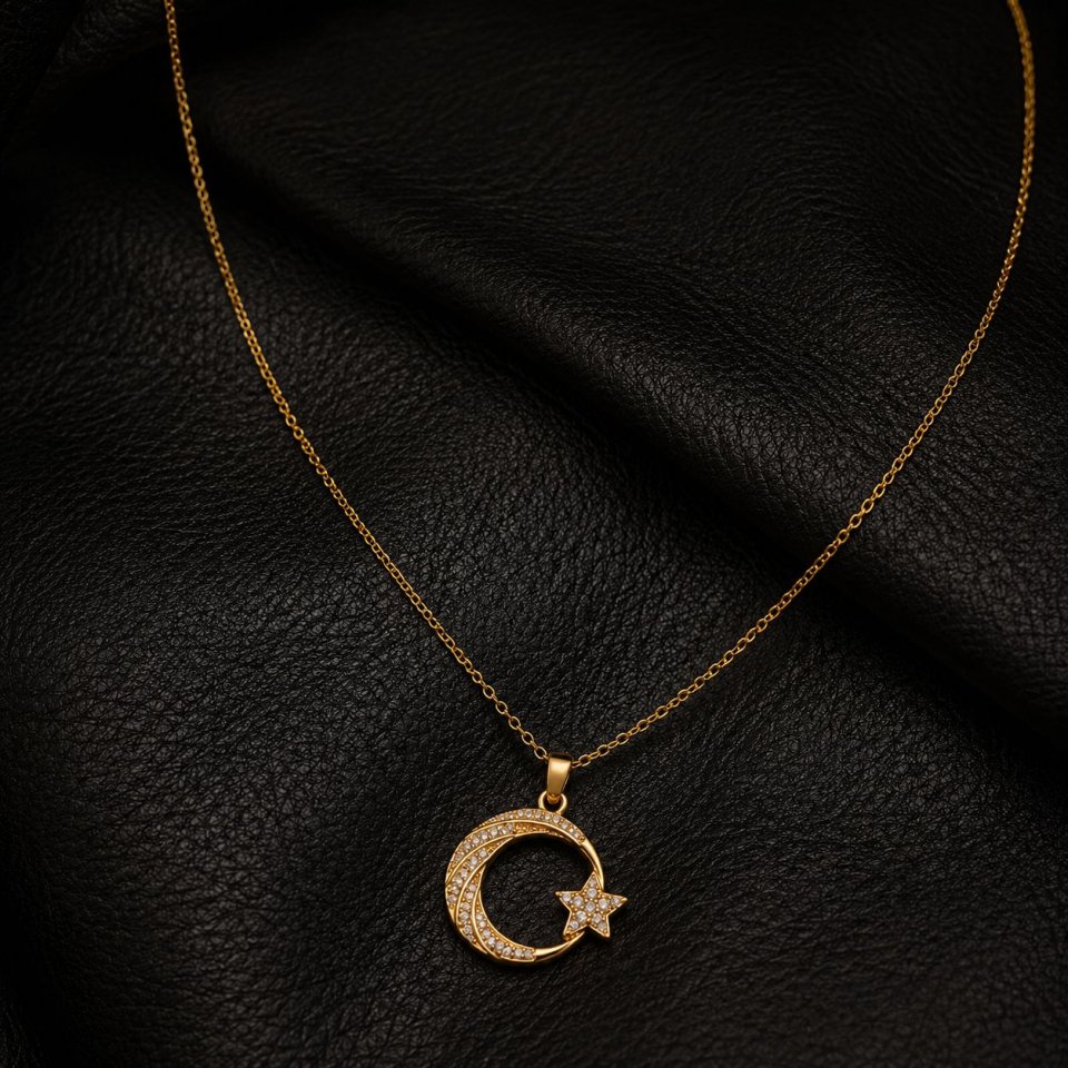 Goldene Mond Stern Halskette – Türkische Halbmond Kette mit Zirkonia – Eleganter Damen Schmuck – Minimalistische Goldkette