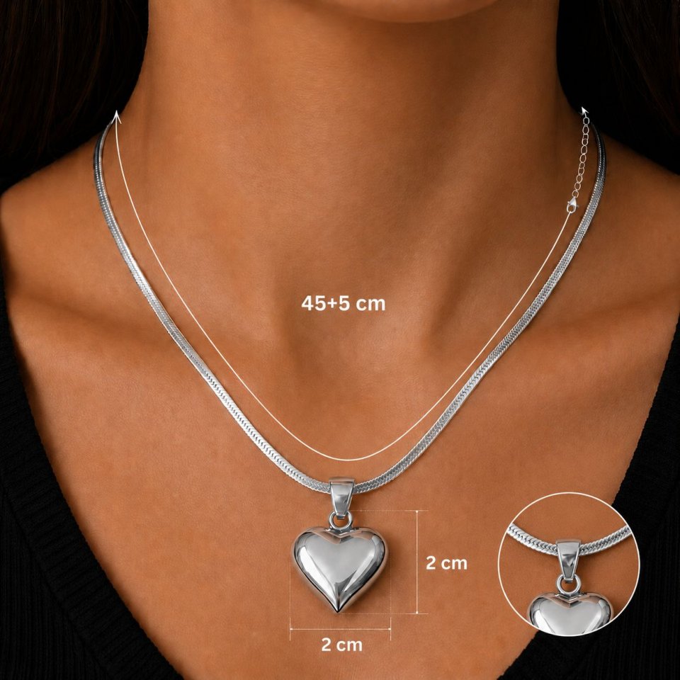 Herz Halskette Gold & Silber – Schlangenketten Herz Anhänger – Minimalistische Damen Kette Geschenk
