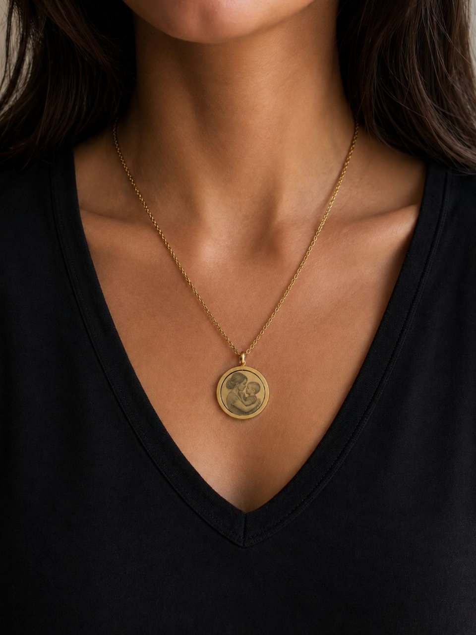 Personalisierte Doppelseitige Foto Gravur Halskette – Silber & Gold Anhänger
