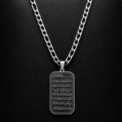 Silberne Ayetel Kürsi Halskette – Herren Kette mit Arabischer Gravur – Islamischer Anhänger – Edelstahl Schmuck Geschenk