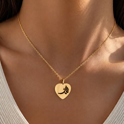Personalisierte Herzkette mit Arabischen Buchstaben – Gravur Halskette – Minimalistische Kaligrafie Kette – Geschenk für Sie 4