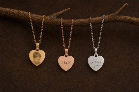 Personalisierte Herzkette 16 mm – Foto Gravur Anhänger – Herzkette in Gold, Silber und Roségold – Individuelles Geschenk