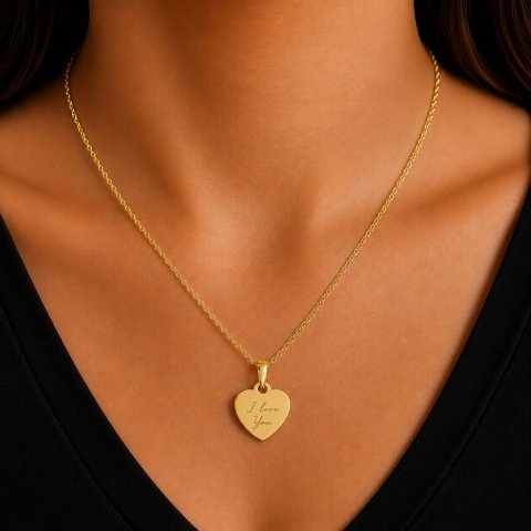 Personalisierte Herzkette 16 mm – Foto Gravur Anhänger – Herzkette in Gold, Silber und Roségold – Individuelles Geschenk