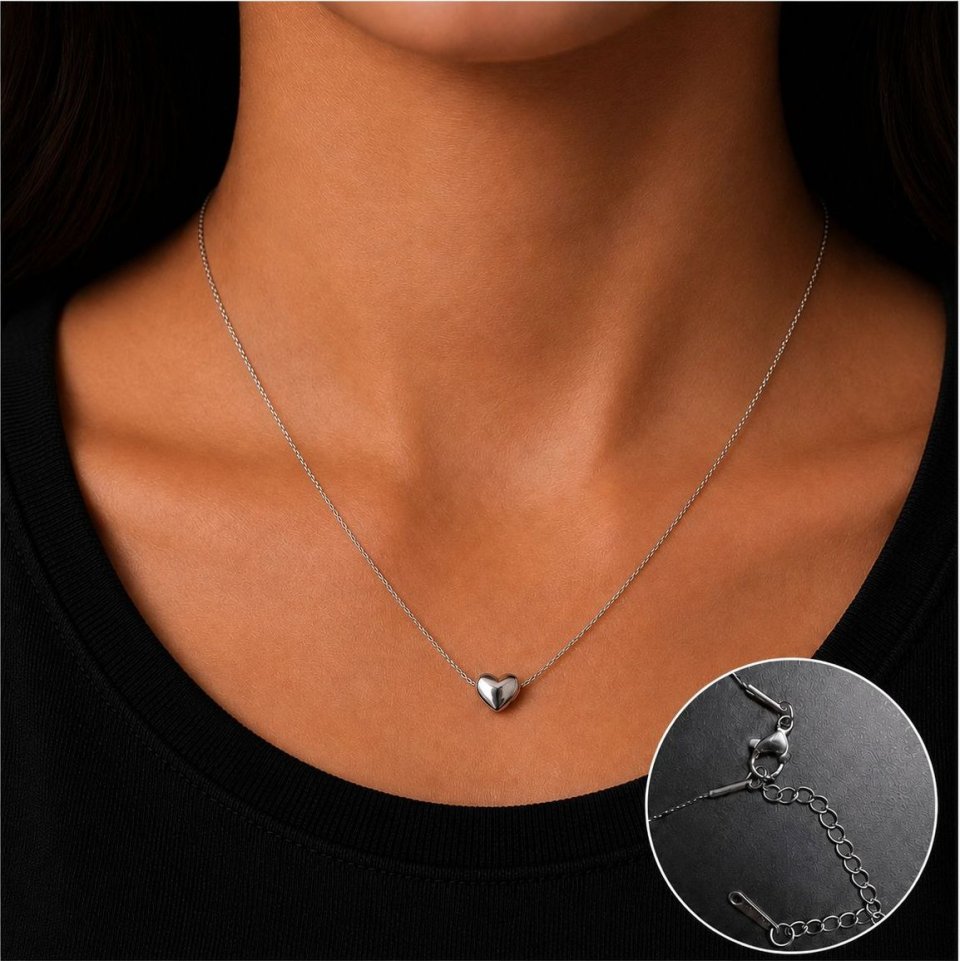Minimalistische Herzkette – Kleine Herz Halskette – Feine Damenkette mit Herz Anhänger – Eleganter Alltagsschmuck