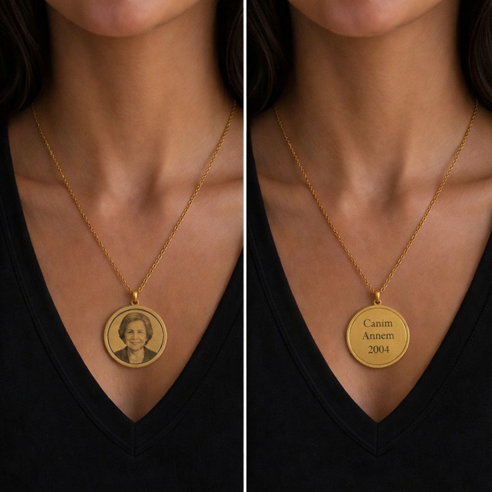 Personalisierte Doppelseitige Foto Gravur Halskette – Silber & Gold Anhänger