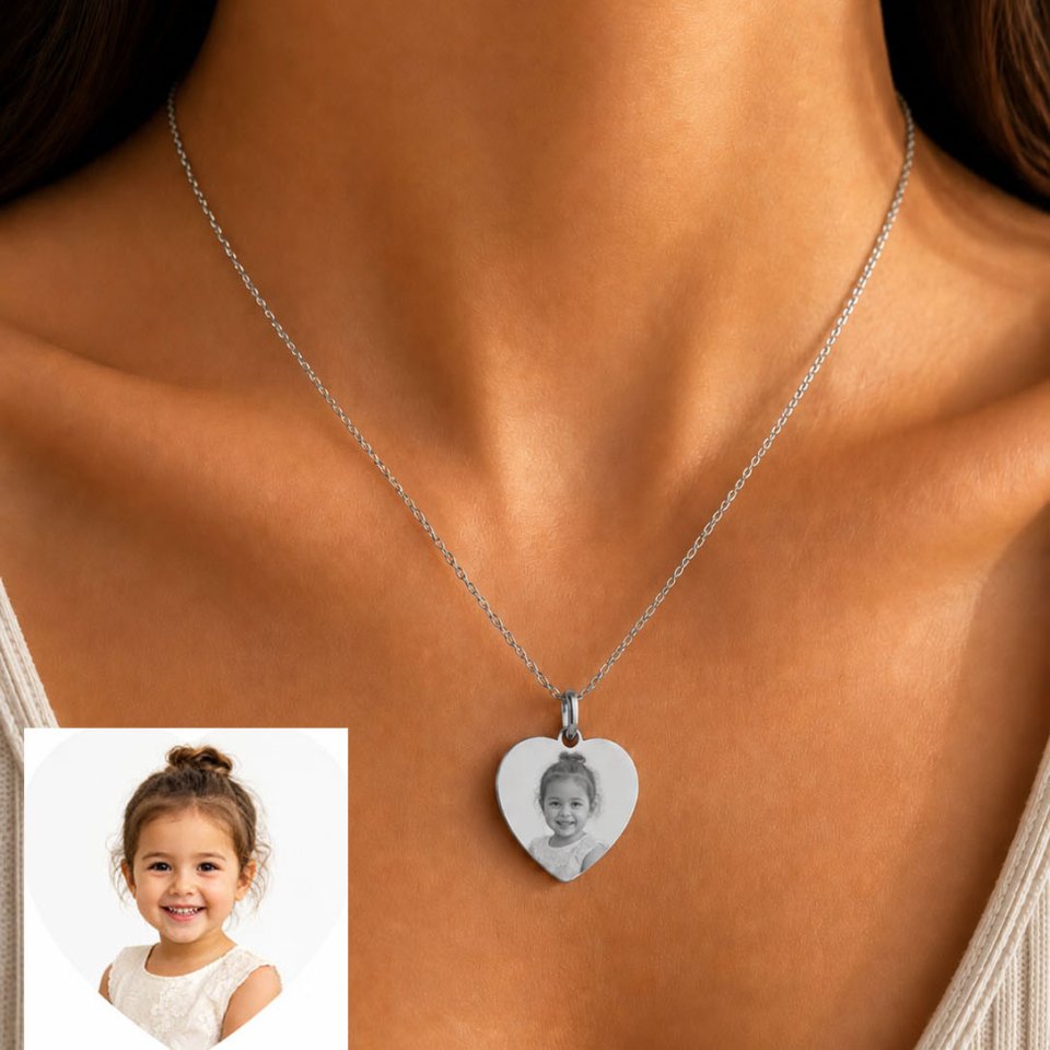 Personalisierte Herz Halskette Gold & Silber mit Foto – Foto Gravur Kette – Geschenk – Edelstahl Schmuck