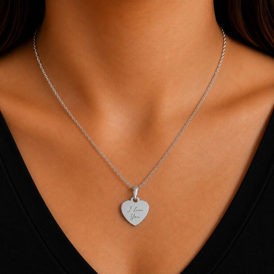 Personalisierte Herzkette 16 mm – Foto Gravur Anhänger – Herzkette in Gold, Silber und Roségold – Individuelles Geschenk