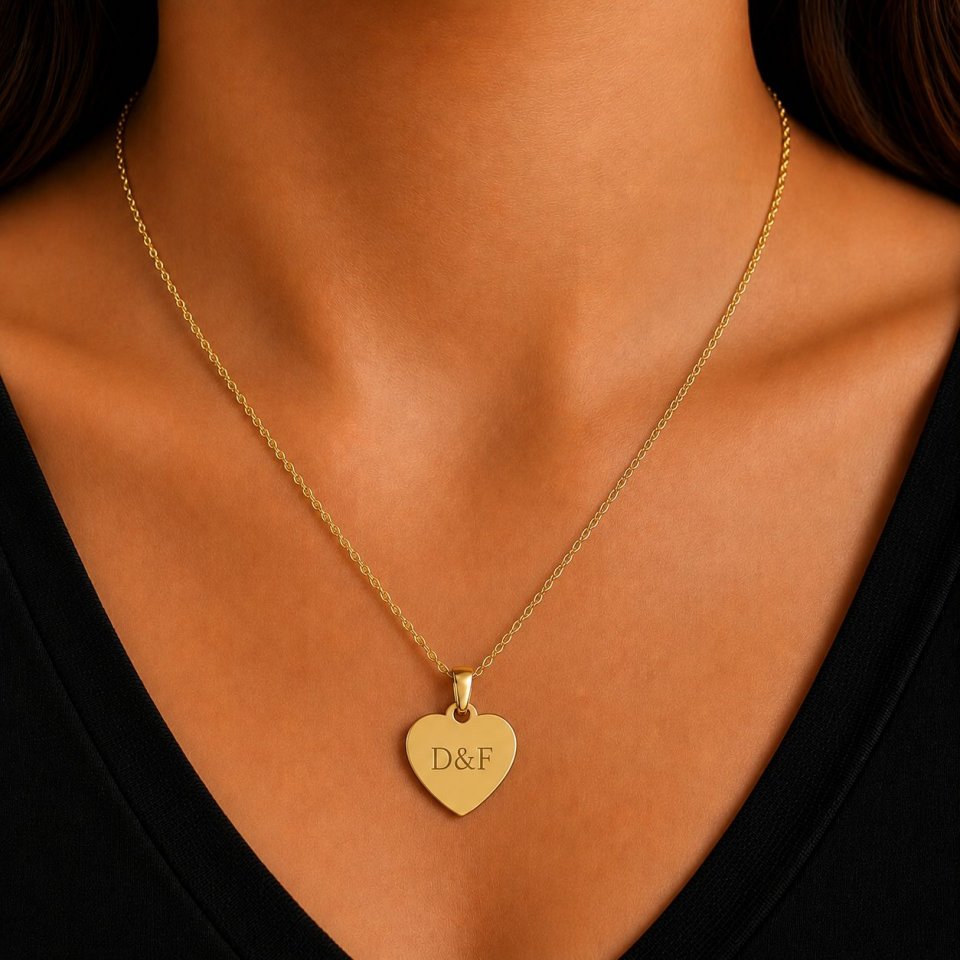 Personalisierte Herzkette 16 mm – Foto Gravur Anhänger – Herzkette in Gold, Silber und Roségold – Individuelles Geschenk